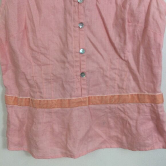 Richard Malcolm Irish Linen Sleeveless Crew Neck Button Up Blouse Top Pink Med - Picture 7 of 11